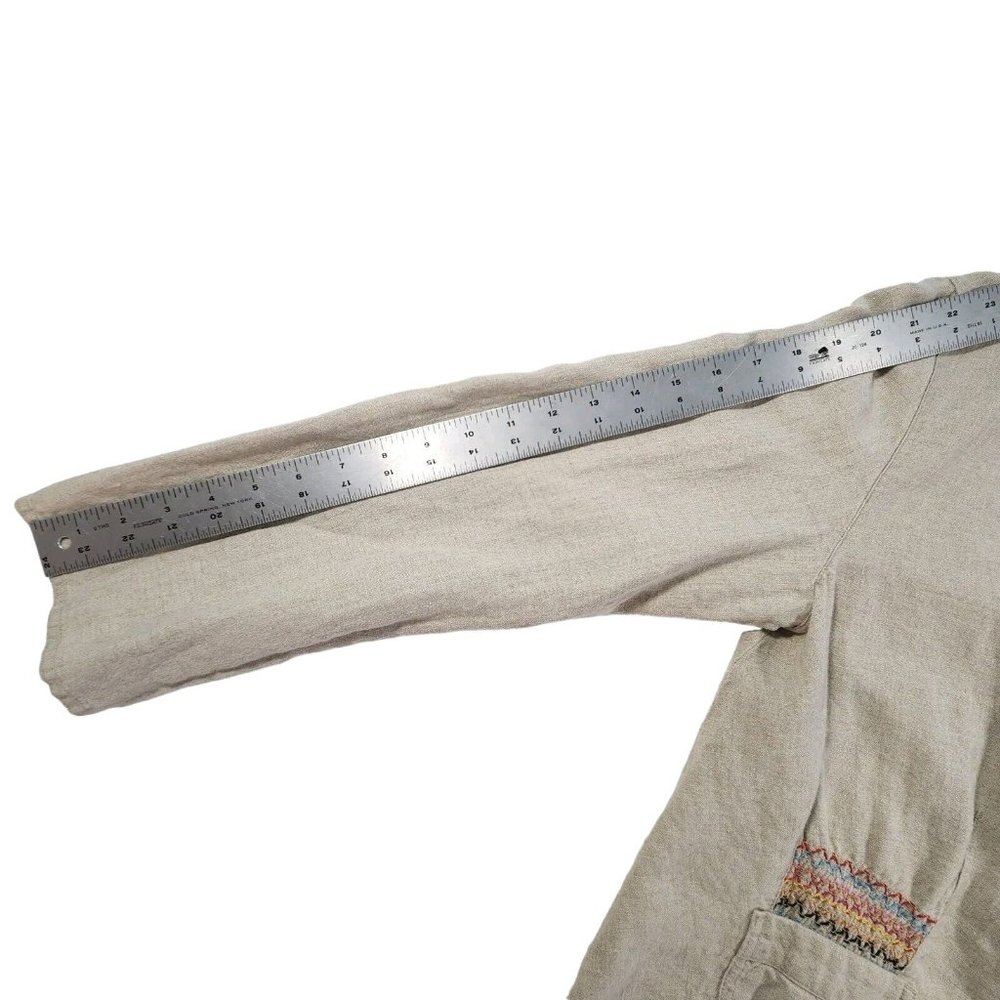 j.jill Blazer Womens Medium Linen Tan Button Down Embroidery Pockets Collared - Picture 12 of 13
